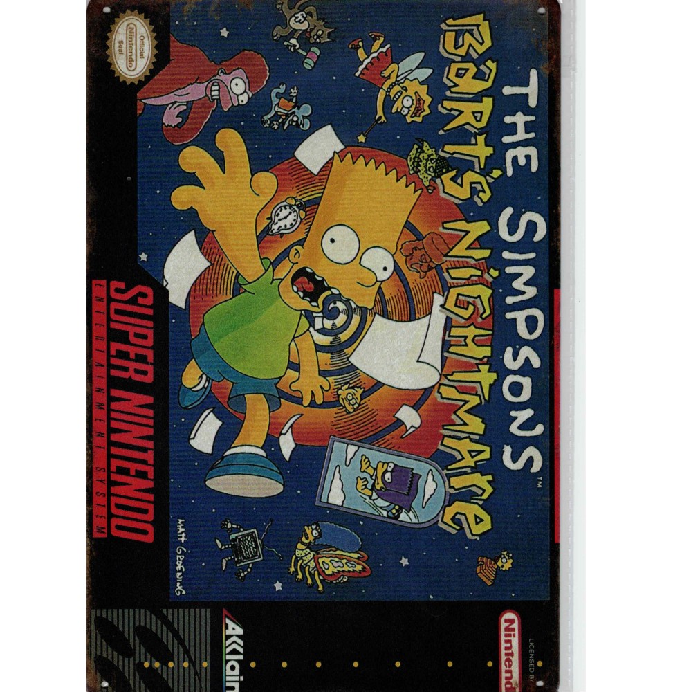Plaque métal décorative Jeu Super Nintendo THE SIMPSON : Bart Nightmares 20cm x 30cm