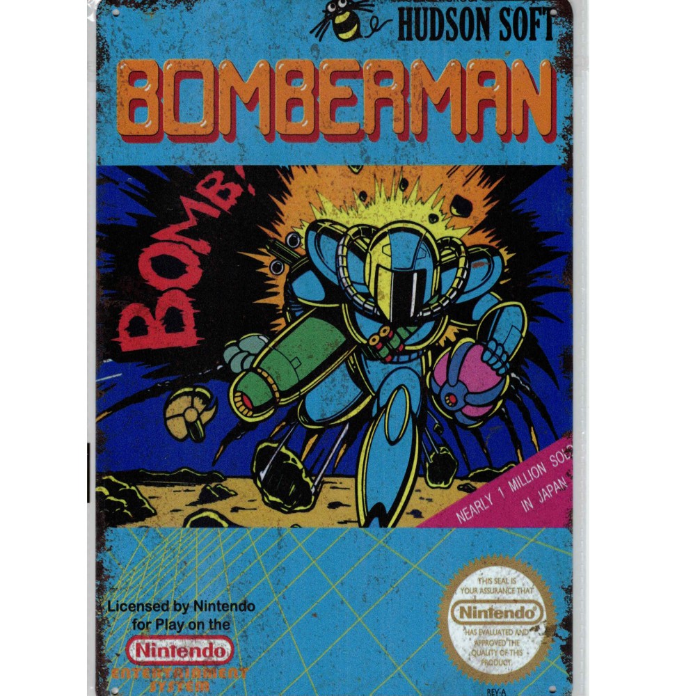 Plaque métal décorative Jeu Nintendo NES : BOMBERMAN 20cm x 30cm
