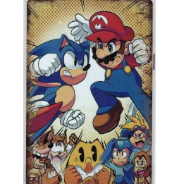Plaque métal décorative Mario vs Sonic 20cm x 30cm
