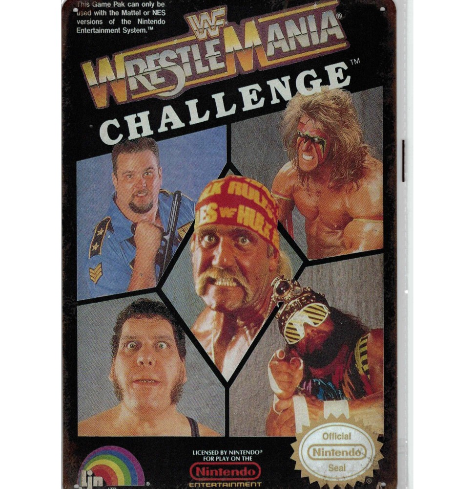 Plaque métal décorative Jeu Nintendo NES : Wrestle Mania Challenge 20cm x 30cm